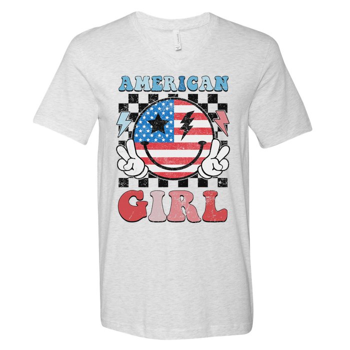 Patriotic American Girl 4th Of July V-Neck T-Shirt