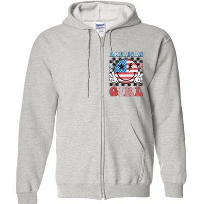 Patriotic American Girl 4th Of July Full Zip Hoodie