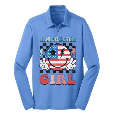 Patriotic American Girl 4th Of July Silk Touch Performance Long Sleeve Polo