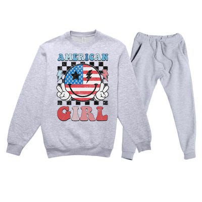 Patriotic American Girl 4th Of July Premium Crewneck Sweatsuit Set