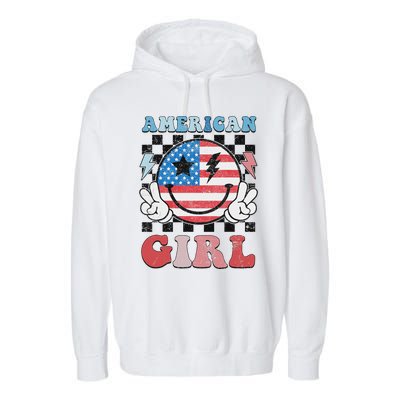 Patriotic American Girl 4th Of July Garment-Dyed Fleece Hoodie