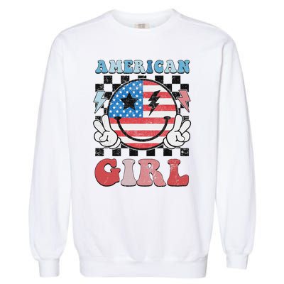 Patriotic American Girl 4th Of July Garment-Dyed Sweatshirt