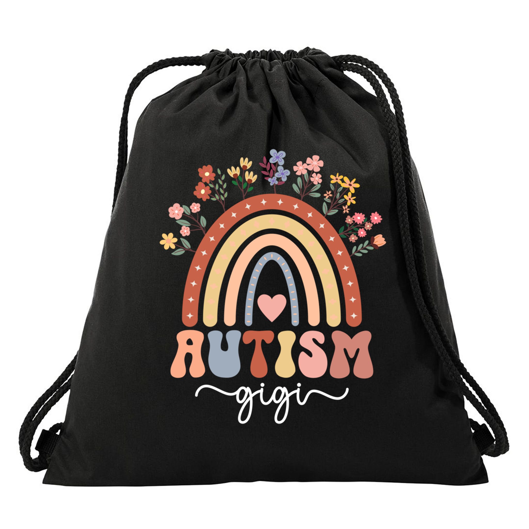 Proud Autism Gigi Rainbow Autism Warrior Gigi Grandma Meaningful Gift Drawstring Bag