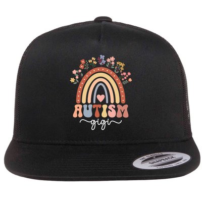Proud Autism Gigi Rainbow Autism Warrior Gigi Grandma Meaningful Gift Flat Bill Trucker Hat