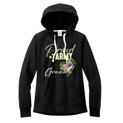 Proud Army Grammy Camouflage Dog Tag Usa American Flag Women's Fleece Hoodie