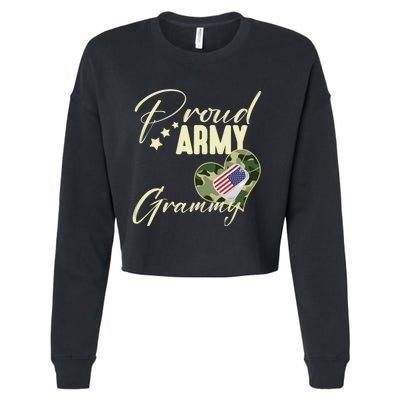 Proud Army Grammy Camouflage Dog Tag Usa American Flag Cropped Pullover Crew