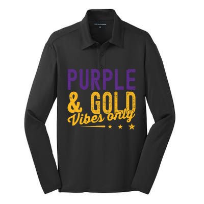 Purple And Gold Vibes Only Game Day For High School Football Silk Touch Performance Long Sleeve Polo