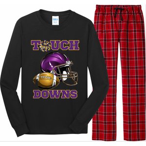 Purple And Gold Football Game Touchdown High School Matching Long Sleeve Pajama Set