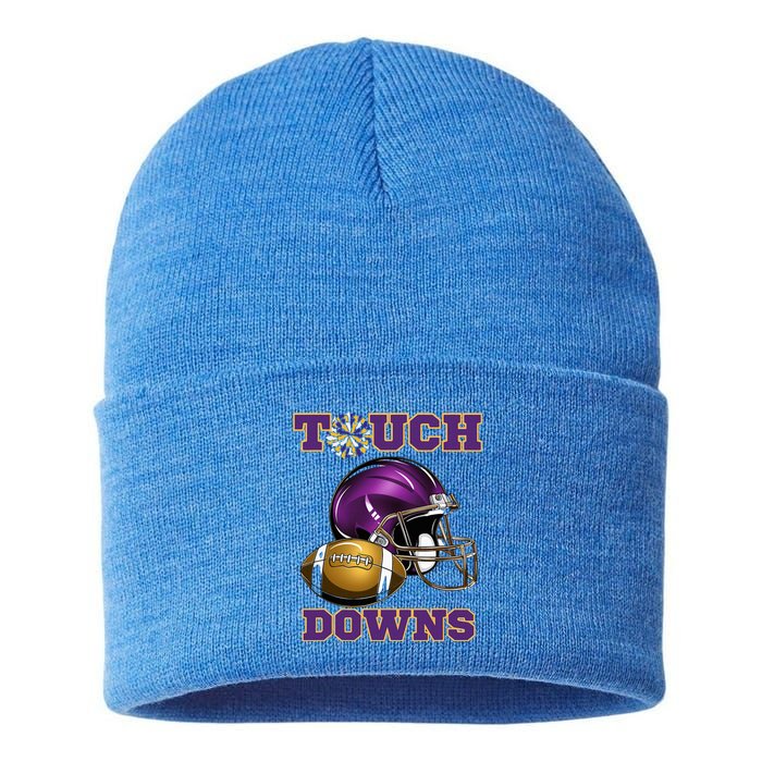 Purple And Gold Football Game Touchdown High School Matching Sustainable Knit Beanie