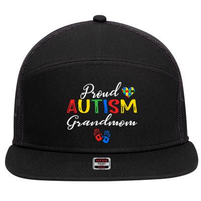 Proud Autism Grandmom Autism Awareness Day Autistic Support Gift 7 Panel Mesh Trucker Snapback Hat