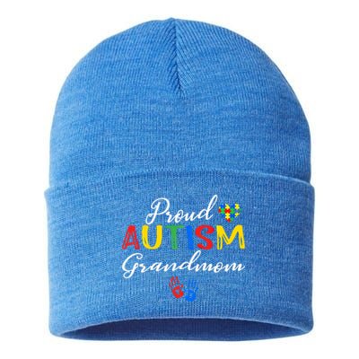 Proud Autism Grandmom Autism Awareness Day Autistic Support Gift Sustainable Knit Beanie