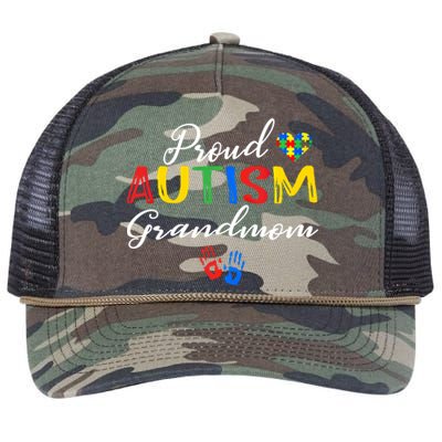 Proud Autism Grandmom Autism Awareness Day Autistic Support Gift Retro Rope Trucker Hat Cap