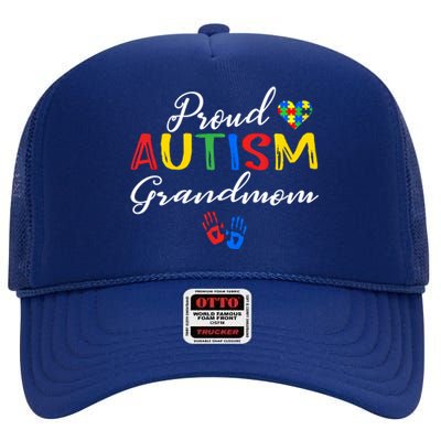 Proud Autism Grandmom Autism Awareness Day Autistic Support Gift High Crown Mesh Back Trucker Hat