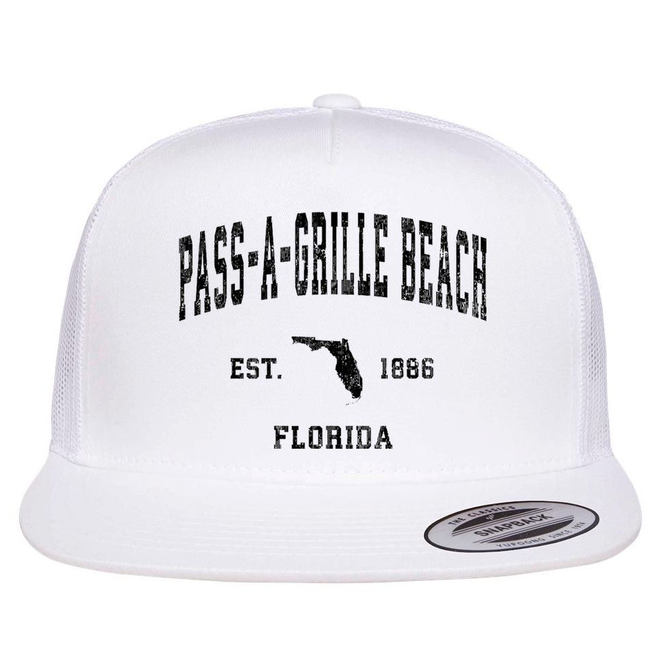 Pass A Grille Beach Florida Fl Vintage Established Athletic Flat Bill Trucker Hat