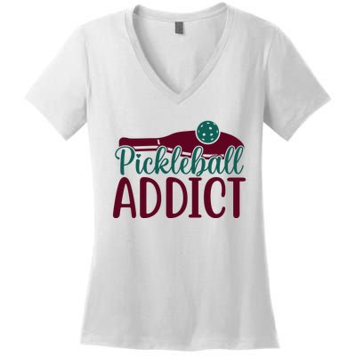 Pickleball Addict Gift For Player Sport Team Women's V-Neck T-Shirt