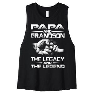 Papa And Grandson The Legend And The Legacy TShirt Women's Racerback Cropped Tank