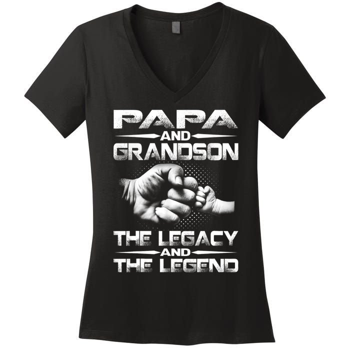 Papa And Grandson The Legend And The Legacy TShirt Women's V-Neck T-Shirt