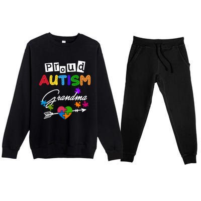 Proud Autism Grandma Puzzle Heart Autism Awareness Great Gift Premium Crewneck Sweatsuit Set