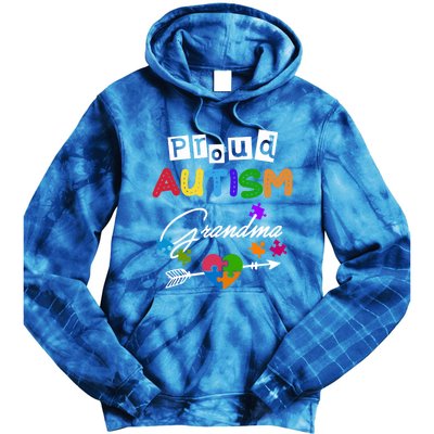 Proud Autism Grandma Puzzle Heart Autism Awareness Great Gift Tie Dye Hoodie