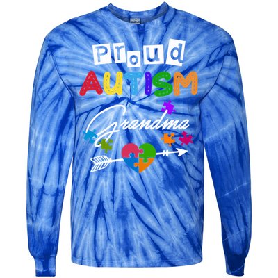 Proud Autism Grandma Puzzle Heart Autism Awareness Great Gift Tie-Dye Long Sleeve Shirt