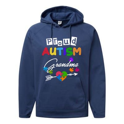 Proud Autism Grandma Puzzle Heart Autism Awareness Great Gift Performance Fleece Hoodie