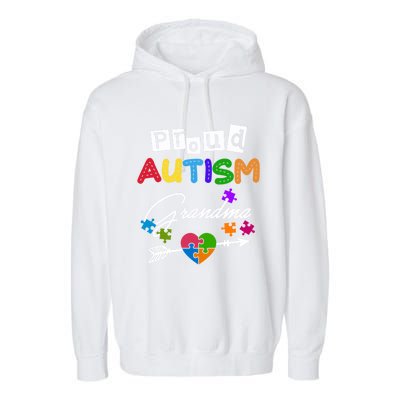 Proud Autism Grandma Puzzle Heart Autism Awareness Great Gift Garment-Dyed Fleece Hoodie