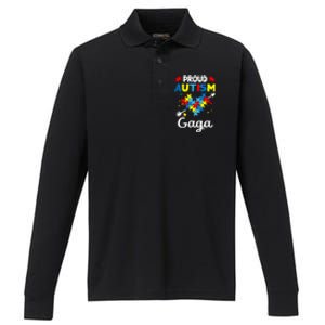 Proud Autism Gaga Love Support Accept Heart Gift Performance Long Sleeve Polo