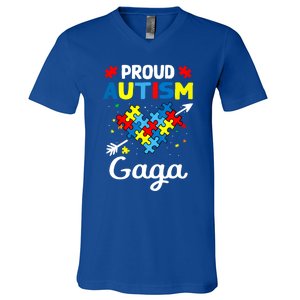 Proud Autism Gaga Love Support Accept Heart Gift V-Neck T-Shirt