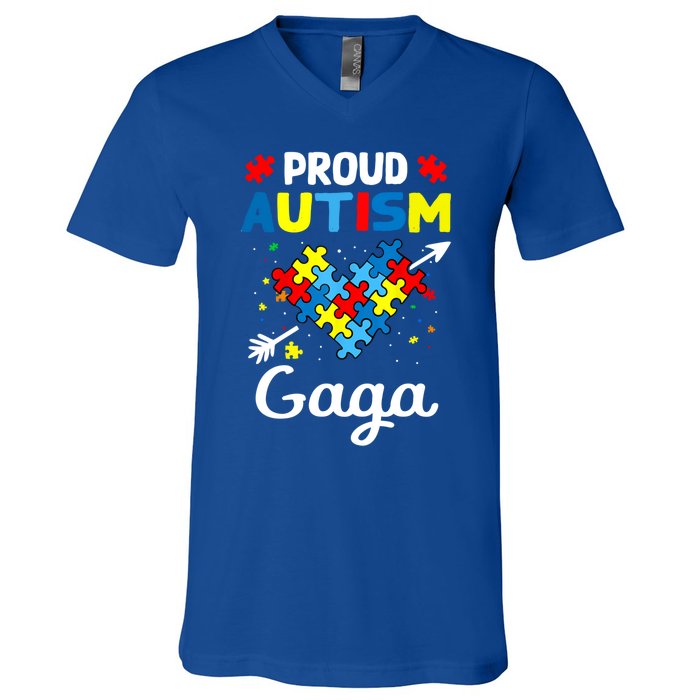 Proud Autism Gaga Love Support Accept Heart Gift V-Neck T-Shirt