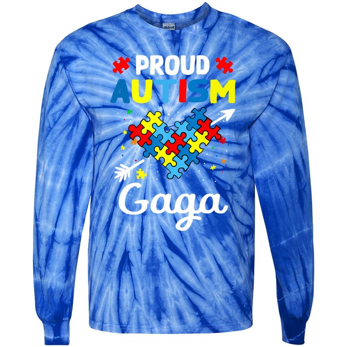 Proud Autism Gaga Love Support Accept Heart Gift Tie-Dye Long Sleeve Shirt