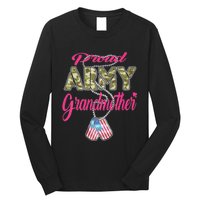 Proud Army Grandmother Camo Us Flag Dog Tag Military Grandma Long Sleeve Shirt