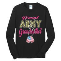 Proud Army Grandmother Camo Us Flag Dog Tag Military Grandma Tall Long Sleeve T-Shirt