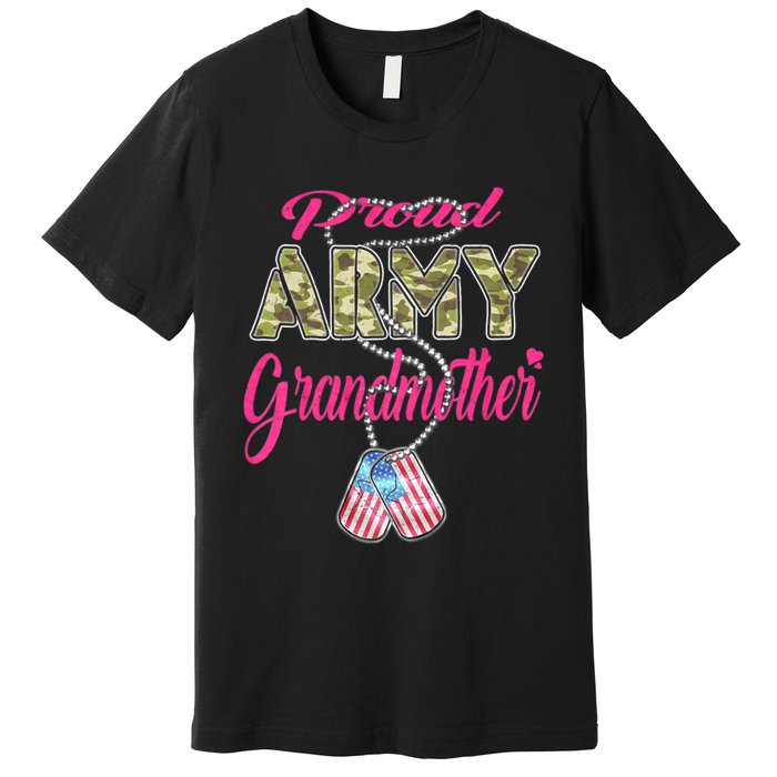 Proud Army Grandmother Camo Us Flag Dog Tag Military Grandma Premium T-Shirt