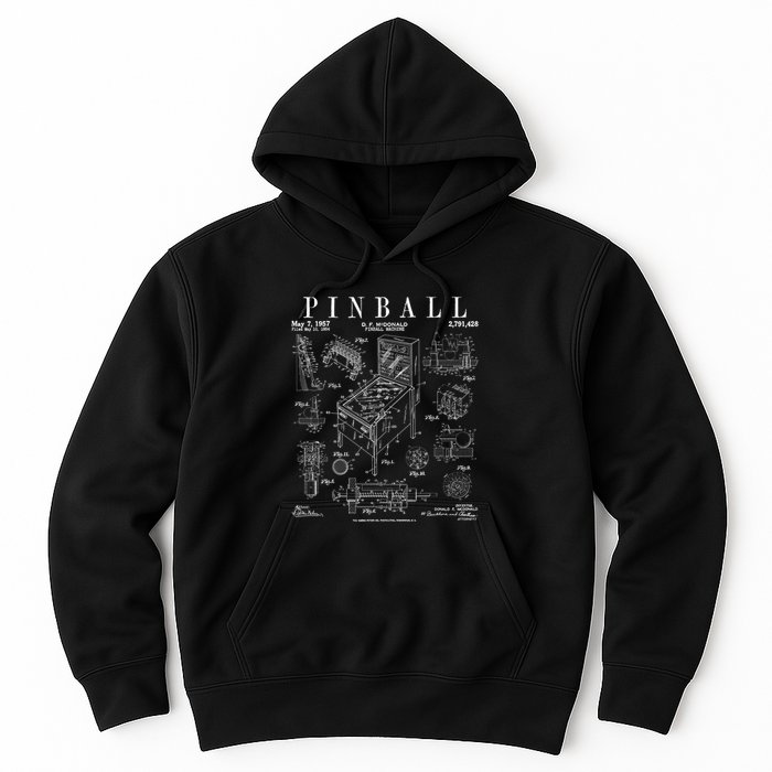 Pinball Arcade Gaming Machine Vintage Gamer Patent Print Hoodie