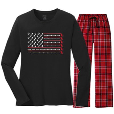 Patriotic American Golfer Gift USA Flag Golf Club Golf Women's Long Sleeve Flannel Pajama Set 