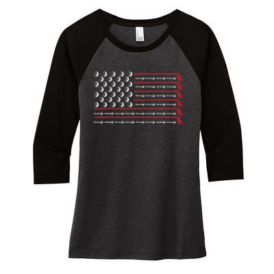 Patriotic American Golfer Gift USA Flag Golf Club Golf Women's Tri-Blend 3/4-Sleeve Raglan Shirt