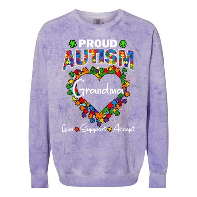 Proud Autism Grandma Love Support Accept Heart Cool Gift Colorblast Crewneck Sweatshirt