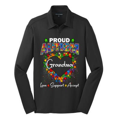 Proud Autism Grandma Love Support Accept Heart Cool Gift Silk Touch Performance Long Sleeve Polo