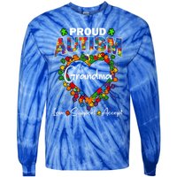 Proud Autism Grandma Love Support Accept Heart Cool Gift Tie-Dye Long Sleeve Shirt