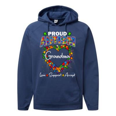 Proud Autism Grandma Love Support Accept Heart Cool Gift Performance Fleece Hoodie