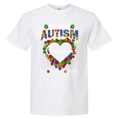 Proud Autism Grandma Love Support Accept Heart Cool Gift Garment-Dyed Heavyweight T-Shirt