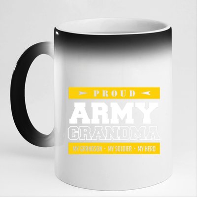 Proud Army Grandma Gift My Grandson My Hero 11oz Black Color Changing Mug