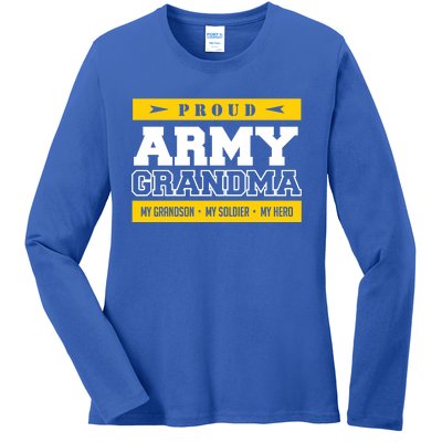 Proud Army Grandma Gift My Grandson My Hero Ladies Long Sleeve Shirt