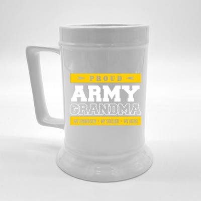 Proud Army Grandma Gift My Grandson My Hero Beer Stein