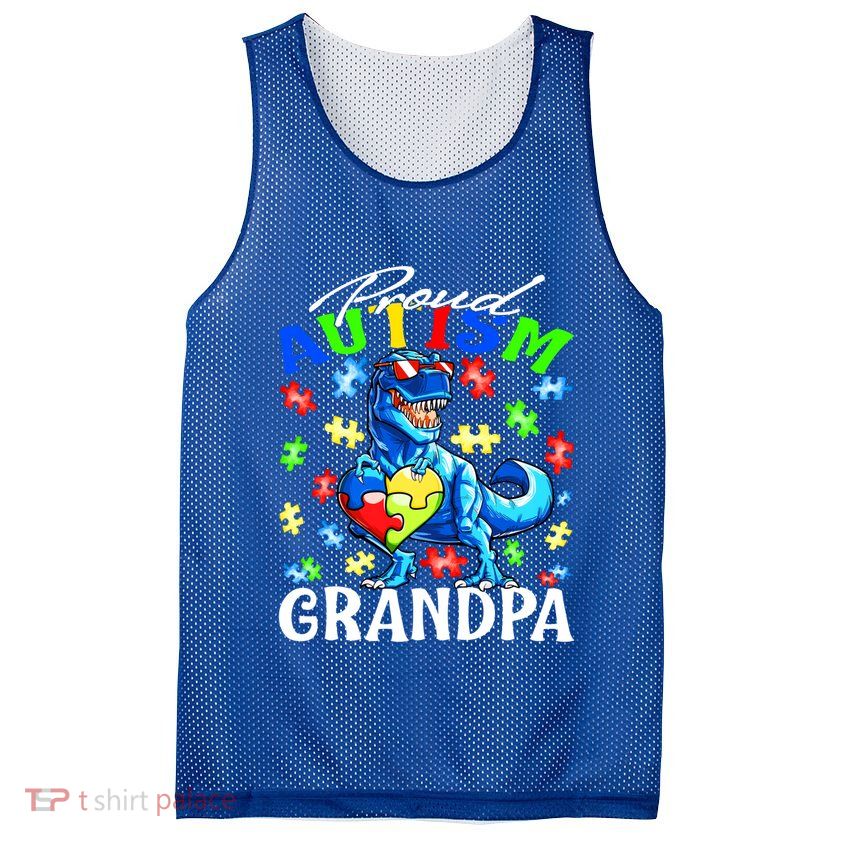 Proud Autism Grandpa Dinosaur Autism Awareness Gift Mesh Reversible Basketball Jersey Tank