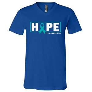 Ptsd Awareness Gift Teal Ribbon Hope Ptsd Awareness Cute Gift V-Neck T-Shirt