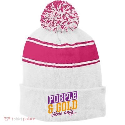 Purple And Gold Vibes Stripe Pom Pom Beanie