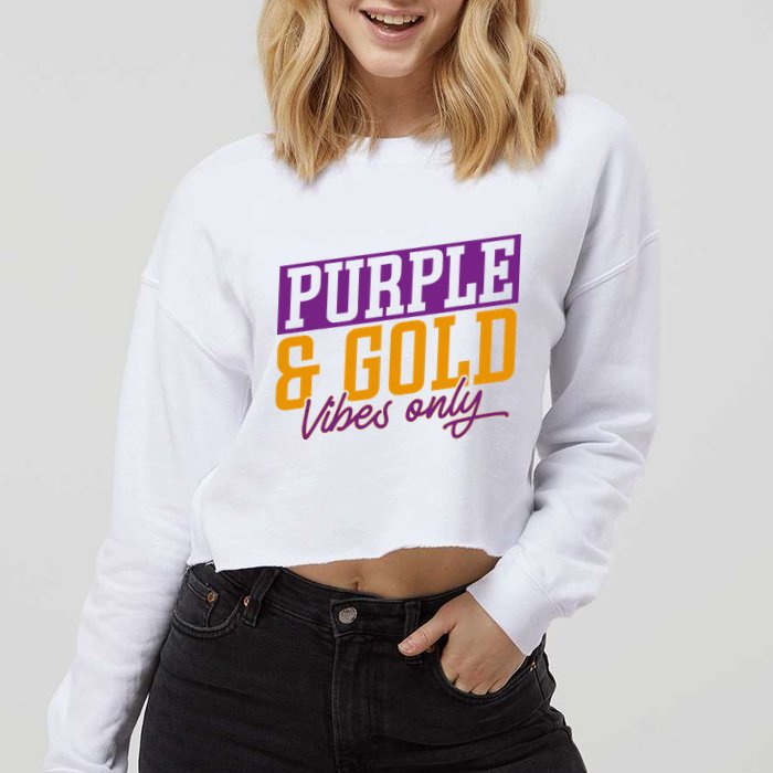 Purple And Gold Vibes Cropped Pullover Crew