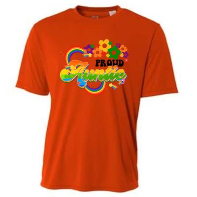 Proud Auntie Groovy Lgbt Pride Month Flower Gay Lesbian Funny Gift Cooling Performance Crew T-Shirt