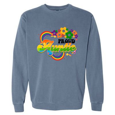 Proud Auntie Groovy Lgbt Pride Month Flower Gay Lesbian Funny Gift Garment-Dyed Sweatshirt